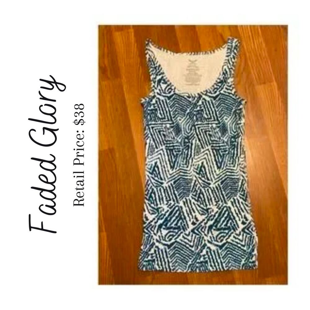 NWOT Faded Glory Blue & White Tank Top
